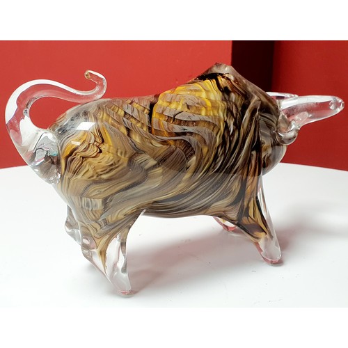 31 - Brown and Golden Murano Bull Sculpture. Measures 10 Inches In Length and Approx 6 Inches High. This ... 