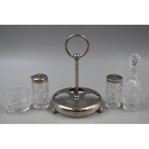 166 - Vintage Cut Glass Condiment Set