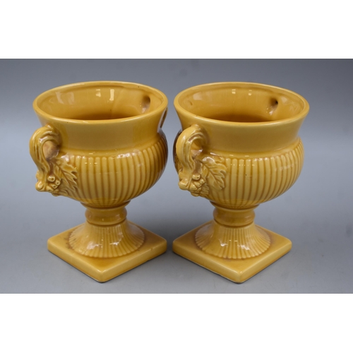 167 - A Selection Of Four Ceramic Pieces, Includes Pair of Mustard Planters, Classical Vase and Trinket Bo... 