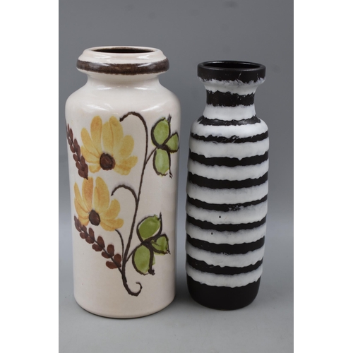 175 - Two Mid Century West German Vases to include Zebra Stripe and Flowered largest 12