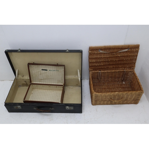 675 - Two Vintage Storage Cases and a Rattan Picnic Basket (21