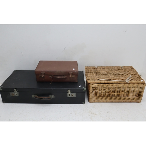 675 - Two Vintage Storage Cases and a Rattan Picnic Basket (21