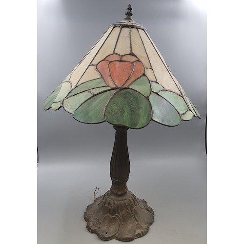 48 - Large Bronzed Metal Tiffany Style Table Lamp. Needs Re-Wiring. Measures 24 Inches Tall and has a dia... 