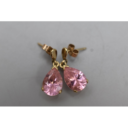 4 - Pair of Gold 375 (9ct) Pink Stoned Earrings (Weight 2.92 grams) Complete with Presentation Box