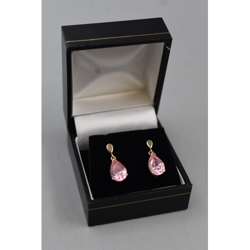 4 - Pair of Gold 375 (9ct) Pink Stoned Earrings (Weight 2.92 grams) Complete with Presentation Box