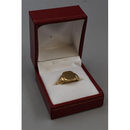 7 - Hallmarked Birmingham 375 Gold (9ct) Signet Ring (Size S) Complete with Presentation Box (6.88 grams... 