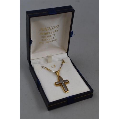 25 - Gold 585 (14ct) Cross Pendant Necklace (15.75 Grams) Complete with Presentation Box (Chain is marked... 