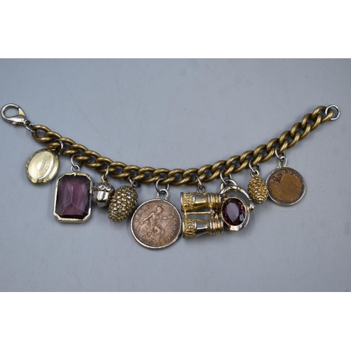 52 - A Vintage Brass Charm Bracelet, With Charms.