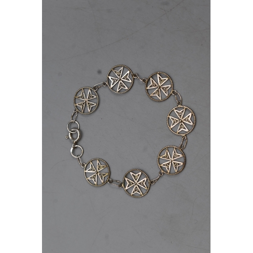 60 - Silver 925 Maltese Cross Style Bracelet