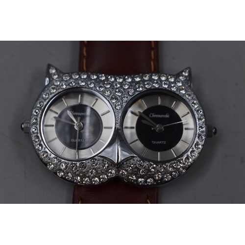 79 - Three Ladies Quartz Watch including Owl Themed Twin Head (All Working)