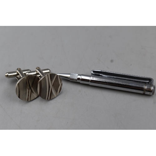 95 - Cufflink and Tie Pin Pen Set in Presentation Case