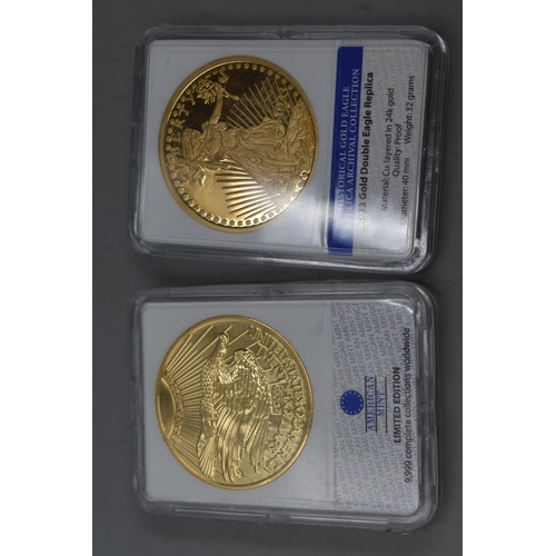 131 - Two American Mint Limited Edition Replicas of 1933 Gold Double Eagle in Cases