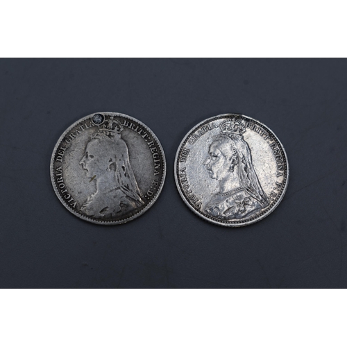 132 - Two Victorian Silver Sixpences (1887 & 1892)