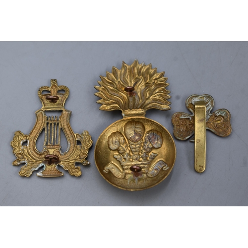 162 - British Army Musicians Badge, Royal Welsh Fusiliers Badge and South Irish Horse Cap Badge