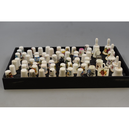 171 - A Mixed Tray Containing a Large Selection of Collectable Ceramic and Metal Thimbles, Ceramic Bells a... 