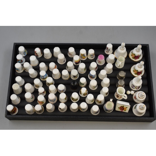 171 - A Mixed Tray Containing a Large Selection of Collectable Ceramic and Metal Thimbles, Ceramic Bells a... 