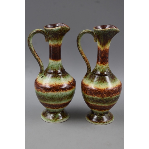 179 - Pair of Matching West German Style Pottery Jugs Decorated in Green and Brown Fat Lava Style Glazing ... 