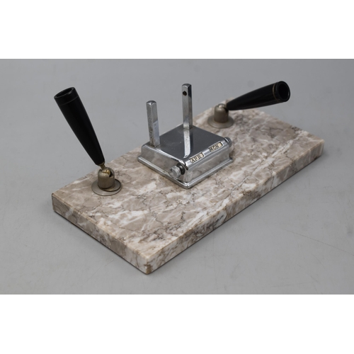 219 - Art Deco Desk Calendar and Pen Holder Standing on Marble Base