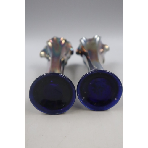 253 - Pair of Vintage Amethyst, Cobalt Blue Fenton Flute Vases 10