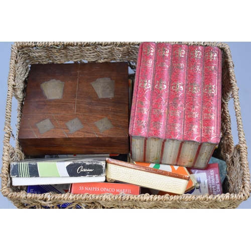 414 - Wicker Basket Full of Playing Cards and Storage Tin