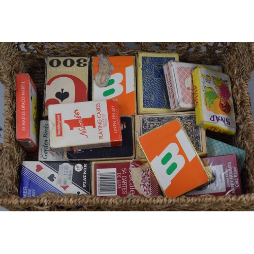 414 - Wicker Basket Full of Playing Cards and Storage Tin