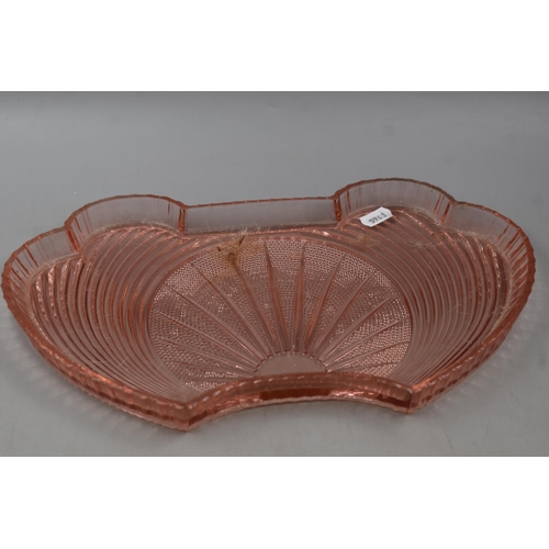 416 - Vintage Pink Glass Desktop Set to include Candle Holders, Pin Dishes and Tray