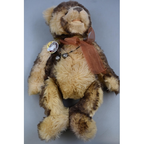 424 - Charlie Bear Named Tiff Toff With Labels . Open Mouth Approx 18 Inches In Length