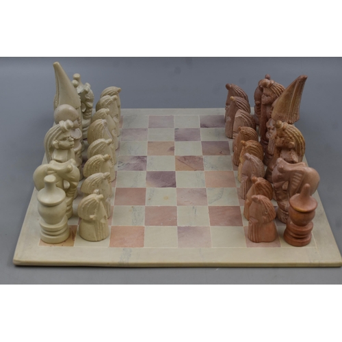 299 - Marble Chess Set With Pink and White Marble. Complete Set. Board Measures  14 Inches Square and Is A... 