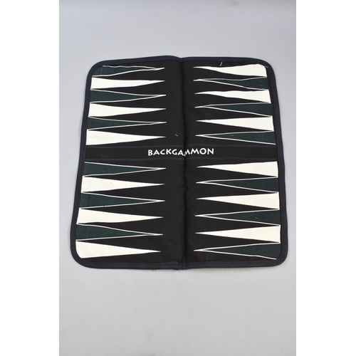 468 - Travelers Checkers and Backgammon Set with Cloth Board all contained in a compact cloth bag complete