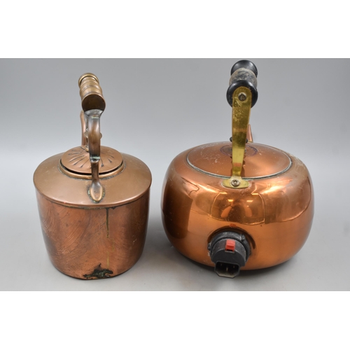 355 - A Pair of Copper Kettles, Includes an Electric Kettle (Untested). Tallest Approx 9.5