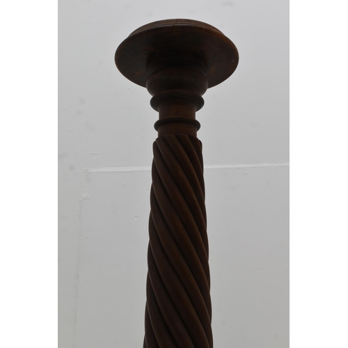 510 - Vintage Hand Carved Barley Twist Oak Church Pedestal 48