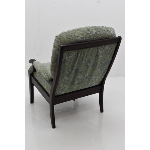 512 - A Retro Dark Wood Cintique Armchair. Approx 39