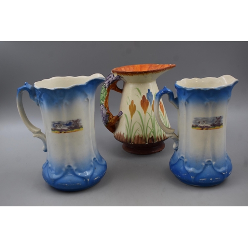 593 - Three Vintage Jugs Includes One With Chameleon Handle