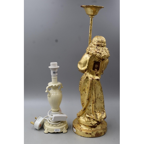 594 - Two Lamps one depicting a Gilt Wingless Angel a/f  and the other Victorian style largest approx 19