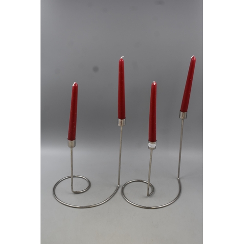 595 - Two Spiral Candle Holders, With Seven Candles. Candle Holder Approx 10