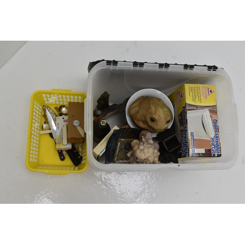 641 - A Mixed Lot. Includes Selection Of Cutlery, Paper Shredder, Ceramic Frog, Sherry and More.