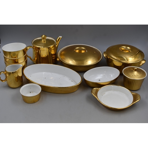 643 - Royal Worcester Gold Part Set Includes Teapot, Tureens and Other