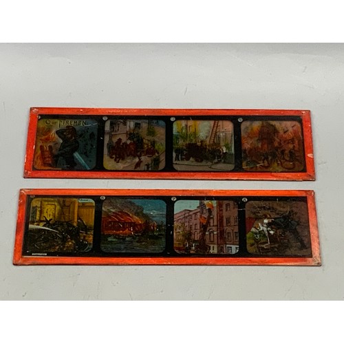 186a - Set of 8 Our Firemen Antique Coloured Magic Lantern Slides