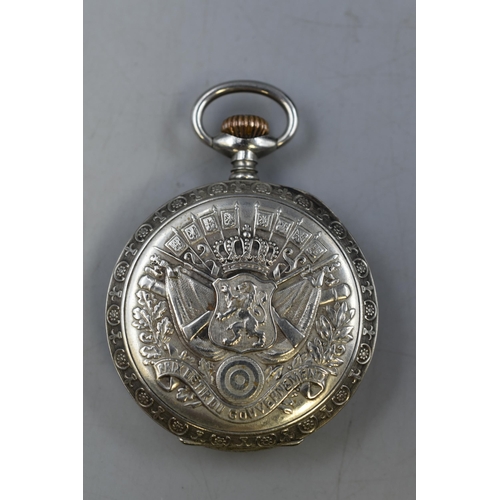 20 - Vintage Fine Quality White Metal Prix de Tir du Gouvernement Remporte Par Pocket Watch Ticking Away ... 