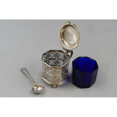 26 - A Hallmarked Birmingham Silver Condiment Pot With Cobalt Glass (Circa 1898), With A Hallmarked Silve... 