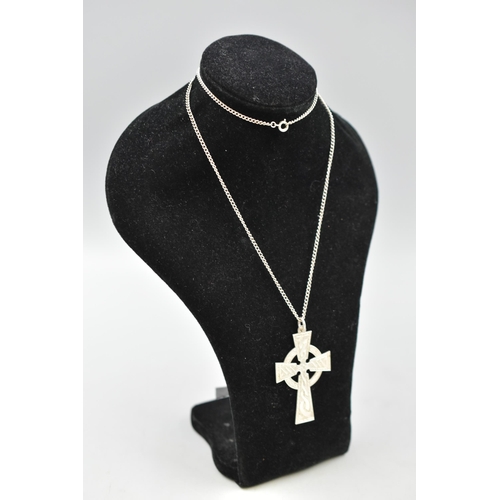 61 - Large Hallmarked Birmingham Silver Celtic Cross complete with Chain