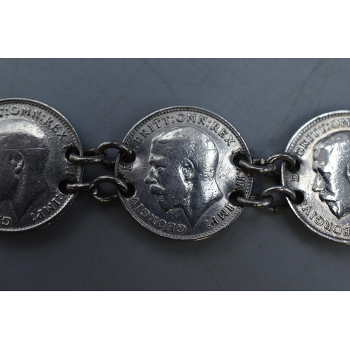 63 - Silver George V Three pence Coin Bracelet