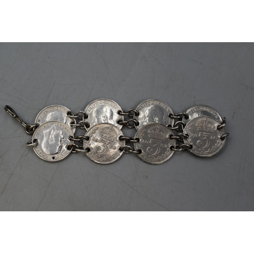 63 - Silver George V Three pence Coin Bracelet