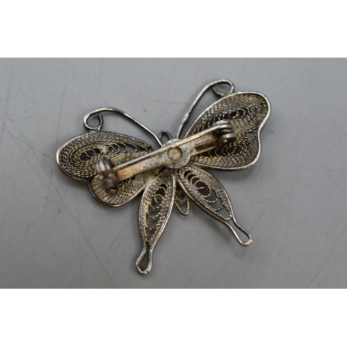 71 - Vintage Silver Filagree Butterfly Brooch