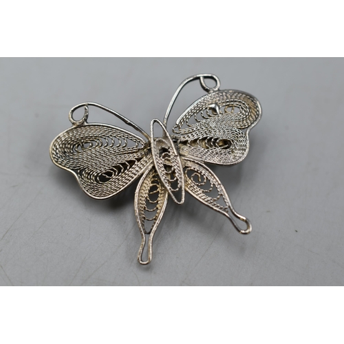 71 - Vintage Silver Filagree Butterfly Brooch