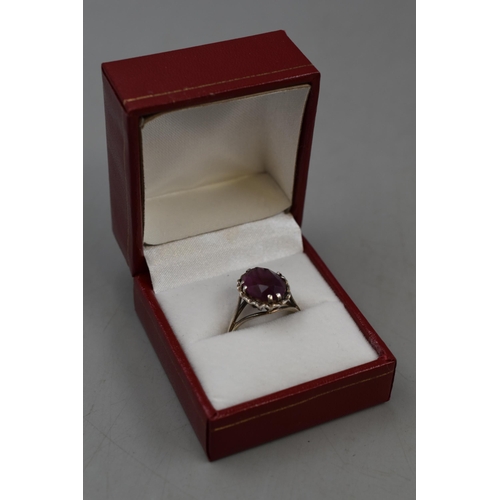 73 - Silver 925 amethyst Stoned Ring (Size O) Complete with Presentation Box