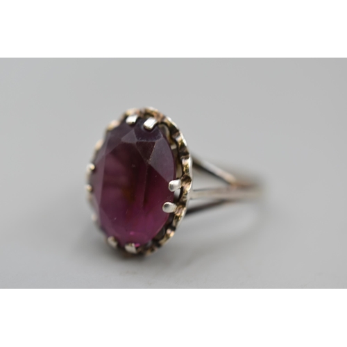 73 - Silver 925 amethyst Stoned Ring (Size O) Complete with Presentation Box