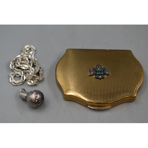 74 - Stratton Compact, Silver Necklace and Silver Perfume Bottle Pendant