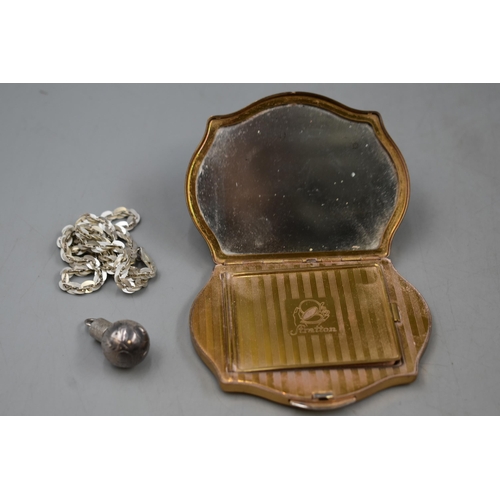 74 - Stratton Compact, Silver Necklace and Silver Perfume Bottle Pendant