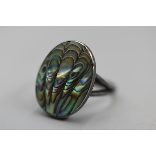 75 - Vintage Silver Paua Shell Ring (Size K)